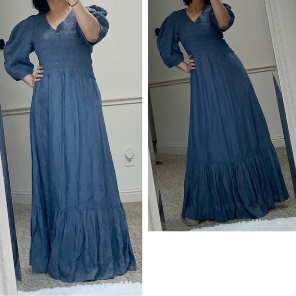 Sea New York Maxi Dress Smocked Tiered Puff Balloon Sleeve Barbiecore Balletcore - Picture 3 of 13